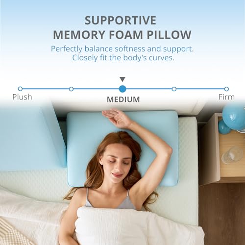 Image of Cooling Gel Memory Foam Pillow for Hot & Side Sleepers, Neck Support, Blue | Ergonomic Pressure Relief, Fits Back & Stomach Sleepers, Reversible Removable Machine Washable Cover, Night Sweats Relief