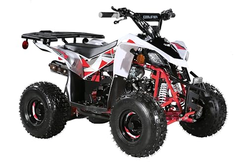 Coolster Gas Powered ATV with LED Lights, 110CC 4-Stroke Mini Gas 4 Wheeler with Front and Rear Disc Brake, with Speed Control Weight Support Up to 143 LBS, Max Speed 15mph, Red