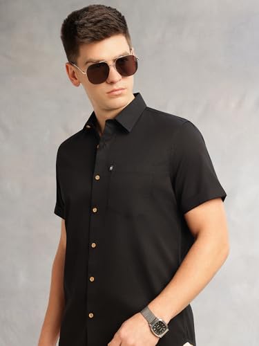 Image of Thomas Scott Men's Premium Slim Fit Casual Shirt | 100% Cotton Twill | Short Sleeves | Spread Collar | Solid Smart Casual Shirt for Men