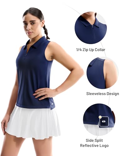 Image of MIER Womens Sleeveless Golf Shirts - Quarter Zip UPF 50+ Collared Polo Tank Tops, Quick Dry Zip Up Tennis Sports Active Tee