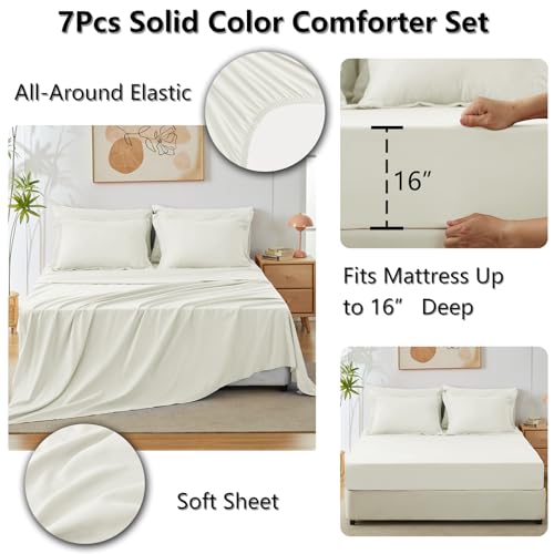 CozyLux King Size Comforter Set Ivory, 7 Pieces Bed in a Bag King Comforter Set with Sheets, Soft Bedding Set with Down Alternative Comforter, Fitted Sheets, Flat Sheets, Pillow Shams and Pillowcases