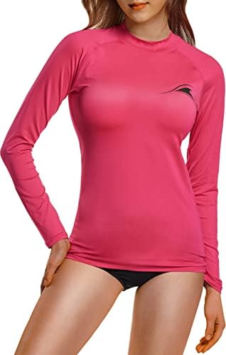 TSLA Women's UPF 50+ Rash Guard Long Sleeve, UV/Sun Protection Swim Shirts, Water Beach Surf Swim Top, Small Wave Magenta, Small