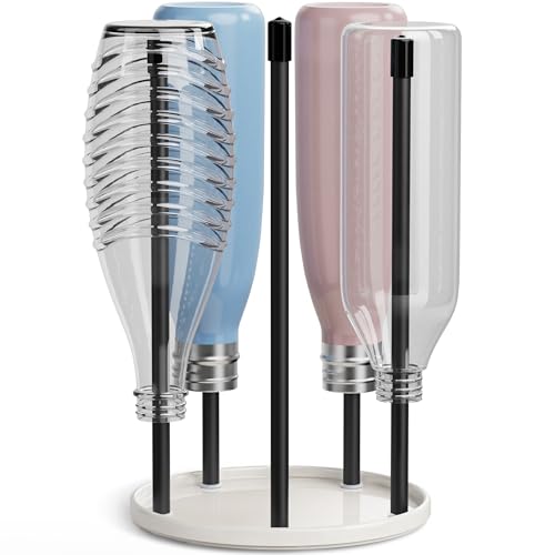 Flaschenhalter für SodaStream Crystal Keramik Abtropfständer mit Abtropfgestell und Abtropfwanne für 5 Flaschen | Flaschentrockner für die Küche Weiß