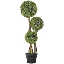 HOMCOM Artificial Plant for Home Decor Indoor & Outdoor Fake Plants Artificial Tree in Pot, 3 Ball Boxwood Topiary Tree for Home Office, Living Room Decor, Light Green