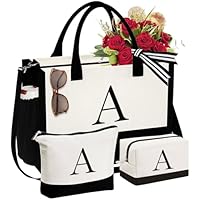 Women's Initial Canvas Tote Bag & Makeup Bag with Zipper (Various) only .99: eDeal Info