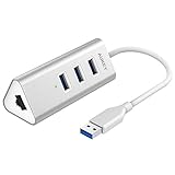 AUKEY Hub USB 3.0 1 Porta Ethernet e 3 Porte USB 3.0 Trasferimento Dati per iMac, MacBook Air, Macbook Pro, PC e altri Computer Portabili ( Argento )