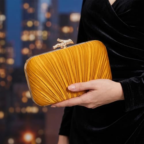 Image of MR Clutch Purses for Women Pleated Evening Clutch Wedding Purse with Chain | Pleated Satin Clutch Purse, Womens Evening Bag Shoulder Crossbody Purse Wedding Clutch for Wedding Prom Party