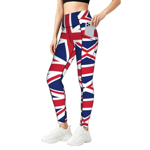 Conjuntos de entrenamiento con bolsillos y leggings con estampado británico de mujer