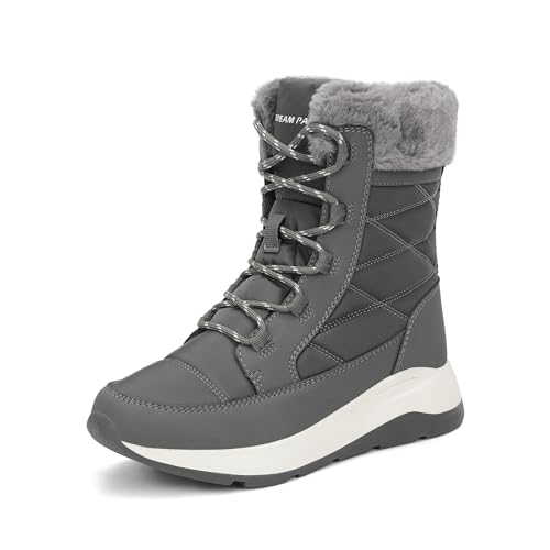 DREAM PAIRS Women's Winter Snow Boots Waterproof Lightweight Warm Faux Fur Lined Insulated Outdoor Ladies Mid-Calf Booties 9 Grey