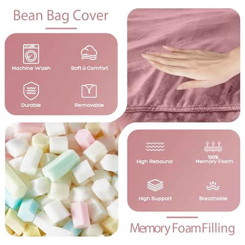 HABUTWAY Bean Bag Chair: Giant 4' Memory Foam Furniture Bean Bag Chairs for Adults with Microfiber Cover 4Ft (Soft Pink)