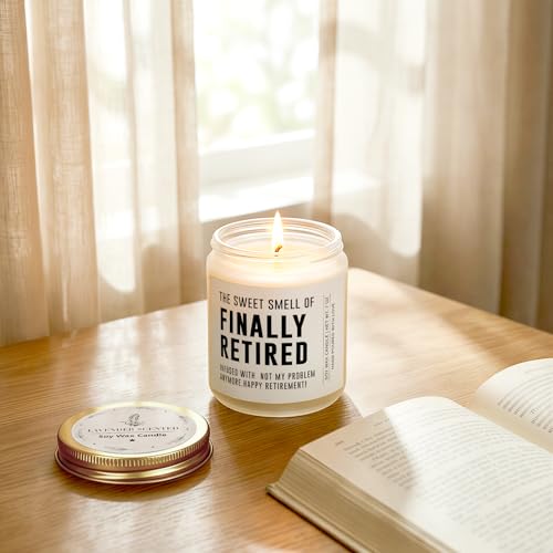 Image of Retirement Gift for Woman Man, Retired Gifts for Women Men, Coworker, Teacher, Nurse, Friends and Family, Funny Retirement Candle Decoration, Lavender Soy Wax Candle 7Oz