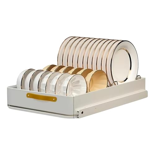 MR. GADGETS Organizador Rack Deslizable para Cocina 48cm, Cajón de Almacenamiento de Platos, Tazones y Especias, Escurridor, Acero Inoxidable, Bandeja para Cocina de Fácil...