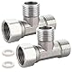 2 Stück Edelstahl T-Stück Schwenkrohrverschraubung 3/4”, 3/4 AG/AG/IG 3 Wege Verbindungsventil, flexibel bewegliches T-Stück, T-Fitting Wasseranschluss DN20, Wasserverteiler 3 fach für Sanitär