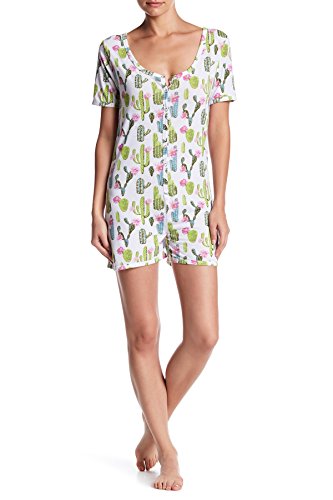 BHPJ by BedHead Pajamas Womens Soft Knit Short Sleeve One Piece Romper Pajama Shorts Set (Catcus Flower, Large)