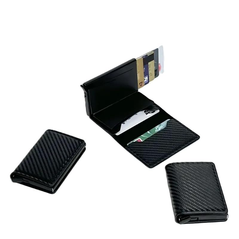 card wallet Blocking Slim Metal Wallet - Card Cases with Carbon Fiber, Pop-Up, Minimalist Design, Small Black Unisex Durable, Thin, and Stylish Credit Card Holder3