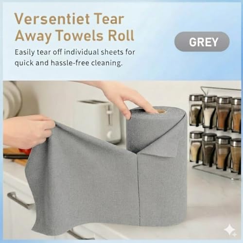 Image of Showstopper Microfiber Cleaning Cloth Roll, Reusable Tear Away Microfiber Towels,Washable, Ultra Absorbent, Rags Cleaning, Dishcloths, Cleaning Cloth for Car, Home or Kitchen. (Grey, 25cm X 25cm)