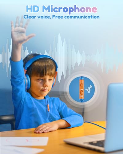 Image of awatrue USB-C Kids Headphones with Mic - 85 /94dB Volume Limiter, Foldable Wired Toddler Headphones for Boys & Girls, Over-Ear Type-C Kid Headphones for School, Travel, lPad, Tablet & Smartphones