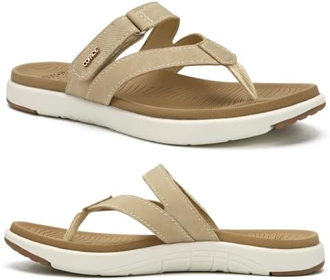 COFACE Womens Fashion Orthotic Flip Flops Ladies Slip On Lightweight Athletic Yoga Mat Cushion Thong Sandals With Comfortable Plantar Fasciitis Arch Support, Beige, 10
