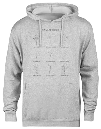 Pull à capuche gris avec imprimé Flora of Hyrule, modèle molletonné doux sans distinction de sexe