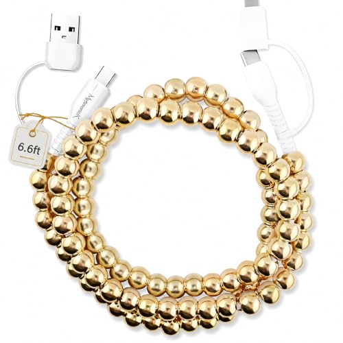 Image of Stylish Beaded Phone Charger Cable Colors USB Charging Cord for Smartphones (4-1, Gold, 6.6ft)
