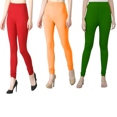 Image of Tanu Women's Cotton Leggings | Ultra-Soft, Stretchable and Comfortable | Casual Slim Fit Full Length Leggings for Women and Girls (Combo Pack of 3)