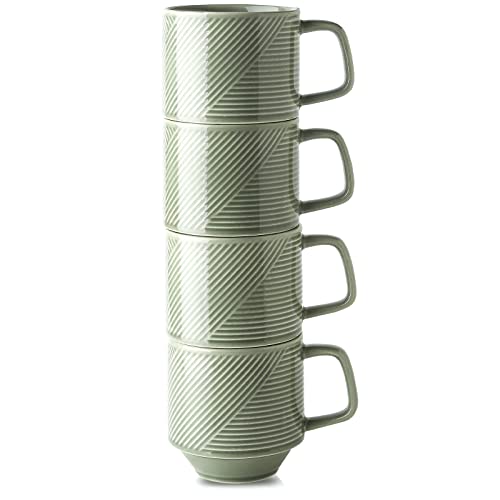 Adewnest Stackable Coffee Mug Set: 4 Pcs 13 Oz Large Stacking Coffee Cups Ceramic For Cappuccino Latte - Big Porcelain Tea Mugs For Home & Office - Microwave Safe Stacked Mugs Set Of 4 (Pea Green) #TOP6