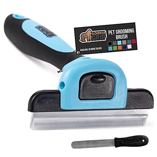 Gorilla Grip Professional Pet Grooming Brush and Nail File, Deshedding Tool for Dogs and Cats Undercoat, Effectively Reduces Shedding, Short or Long Hair Fur, Safe and Gentle for Pets, Blue