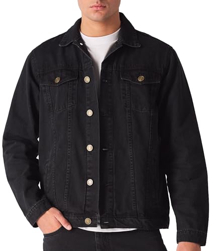 Image of JMOJO Jean Jacket Men - Button Down Trucker Style with Functional Pockets - Classic Mens Denim Jackets for Casual Outfits