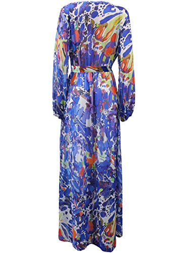 Image of lvenzse Womens Maxi Dress Boho Chiffon Floral Printed Long Party Dresses Plus Size with Belt (FBA)