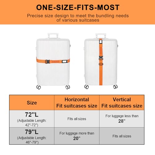 Image of Vigorport Luggage Straps for Suitcases 2 Pack, Heavy Duty Metal Buckle Luggage Belt Strap, TSA Approved Suitcase Belt, Stretchable Travel Strap for Luggage (Orange, 72″ L & 79″ L)