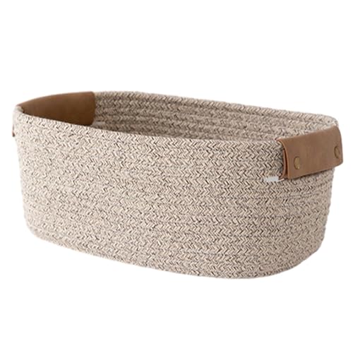 1 cesta de cuerda de algodón – cesta tejida de cuerda de algodón, cesta de almacenamiento de cuerda tejida | Cesta para llaves con control remoto de frutas, contenedores de almacenamiento decorativos