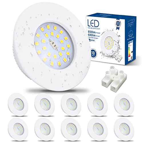 HiBay LED Spot 7W LED Einbaustrahler Flach IP44 Badezimmer Deckenspots Rund Einbauleuchten 6000K Kaltweiß 850lm 10er Set