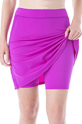 Micosuza Womens Skirted Swim Short Sun Protective UPF 50+ Swimming Bottom with Attached Skirt Rose XX-Large