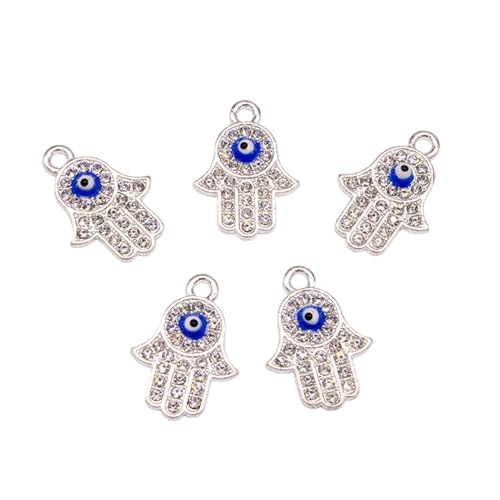 ARTISAMILY 20pcs Silver Rhinestone Palm Evil Eye Pendants Crystal Metal Blue Evil Eye Necklace Pendants Earring Bracelet Keychain Charms for Jewelry Making DIY Crafts Supplier 21x14 mm
