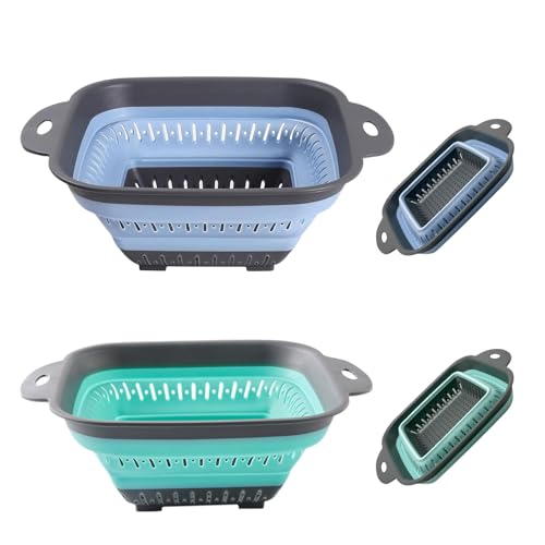Scolapasta Pieghevole,Scolapasta Silicone Pieghevole,Scolapastas Salvaspazio,2 Pezzi set di Scolapastas Pieghevoles,Passoire Cuisine (Blu + Verde)