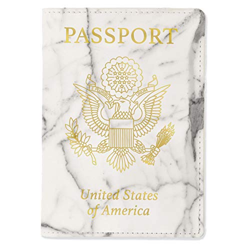 Eccolo Travel Passport Cover Case with Document Holder Storage Pocket, Travel Must Have with Premium Embossed Synthetic Leather, USA Passport Embossing on Marble Design, (5.5x4 inches)
