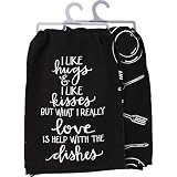 Primitives by Kathy Kitchen Dish Towel - Hugs Kisses Love Help with The Dishes
