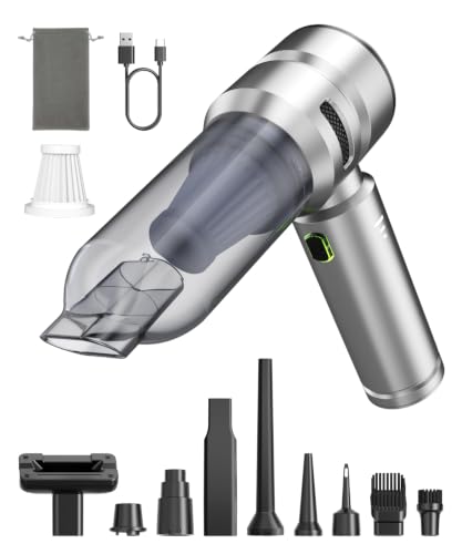 Image of VNOST Car Vacuum,3 Suction Modes,Portable Mini Cordless Cleaner with 50000pa Suction Power,Type-C Charge,Handheld Vacuum for Home,Car,Birthday Gifts for Men Dad(Silver)