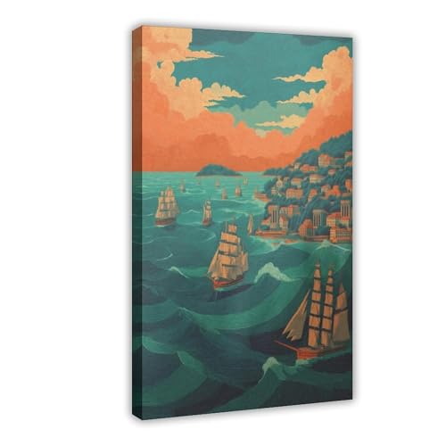 Poster Falmouth Harbour Coast Sailing déco murale toile 50x76 cm