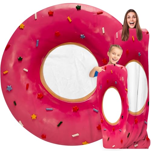 Pink Doughnut Donut Blanket for Kids Adults Round Cozy Flannel Funny Gifts Realistic Food Throw Blankets Novelty Soft for Men Women for Bed Couch 48 Inches