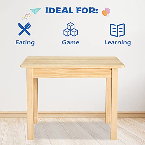 Kids Play Table & Children Wooden Square Table For Drawing Reading Writing And Entertainment, Suitable For Playroom, Bedroom, Natural #TOP4
