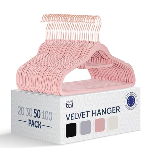 Blumtal Cintres Velours - Lot de 50 ceintres pour Adultes Haute qualité - Ceintre avec Porte-Cravates et encoches - Ceintres pour Adultes Pivotant à 360°- Cintre pour Pantalon - Or Rose/Rose
