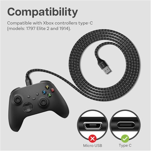 USB-C Cable for Xbox 3m/9.8ft Nylon Braided USB-A to Type-C [2 Pack] by MMOBIEL – Replacement Type-C Cord for Xbox Controllers 18W 480Mbps – Charger Cable Adapter - Gaming Accessories - White/Black