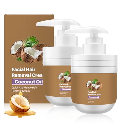 2Pcs Coconut Oil Based Gentle Body Hair Remover Cream for Women Facial Hair Removal Cream Quick and Easy Hair Removal Cream with Coconut Oil Moisturizing & Soothing for All Skins