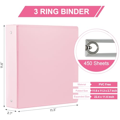 2-INCH 3 Ring Binder with 2 Interior Pockets, Durable 2\'\' Binders Holds US Letter Size 8.5\'\' x 11\'\' Paper - Versatile Binders for Office, Home, and School Use, 6 Pack (2-inch Pink)