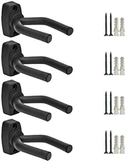 Guitar Wall Mount Hanger 4 Pack, Guitar Hanger Wall Hook Bracket Holder Stand Black Display with Screws - Easy To Install - Fits All Size Guitars, Bass, Mandolin, Banjo, Ukulele