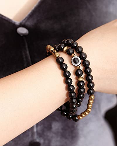 Lightock Lava Rock Evil Eye Bracelet for Women Men Necklace 8mm Beads Essential Oil Diffuser Anxiety Healing Yoga Meditation Stretch - Image 4