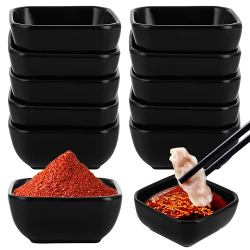YAYODS 12 Stück Kleine Dip Schälchen Keramik - 3 oz Schwarz Dipschalen Dip Schalen - Sushi Sojasauce Schälchen - Kleine Schüsseln als Saucenschälchen, Snackschalen, Dessertschalen Porzellan
