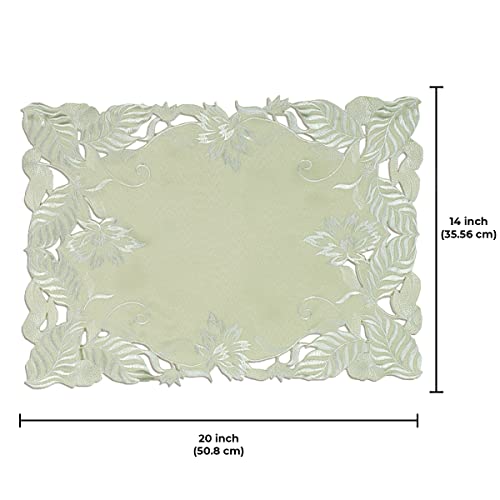 Light Green Placemats Set Of 6 - Rectangle Lace Linen Place Mats European Embroidery - Perfect For Kitchen Dining Room Table Home Decor Wedding Receptions - 14 X 20 Inches - The Daulton Collection #TOP6