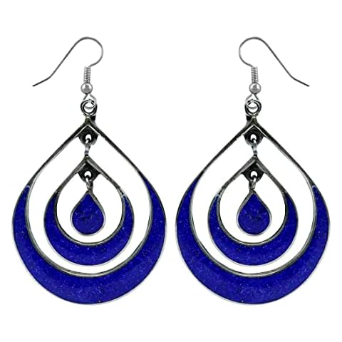 Lapis Lazuli Gemstone Drop Earring for Women, Handmade Ethnic Designer Earrings, Silver Plated Fashion Jewellery for Gifts Cover